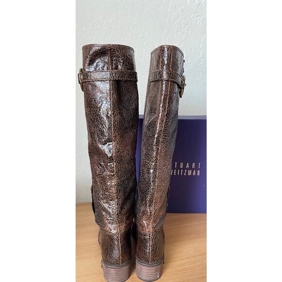 Stuart Weitzman Brown Leather Tall Boots Brass Ring - Picture 4 of 12